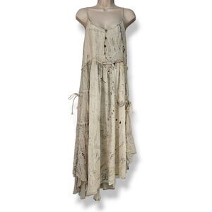 Nicholas K Spring 2014 Marble Cotton Maxi Dress Silver Lurex Stripe Size M